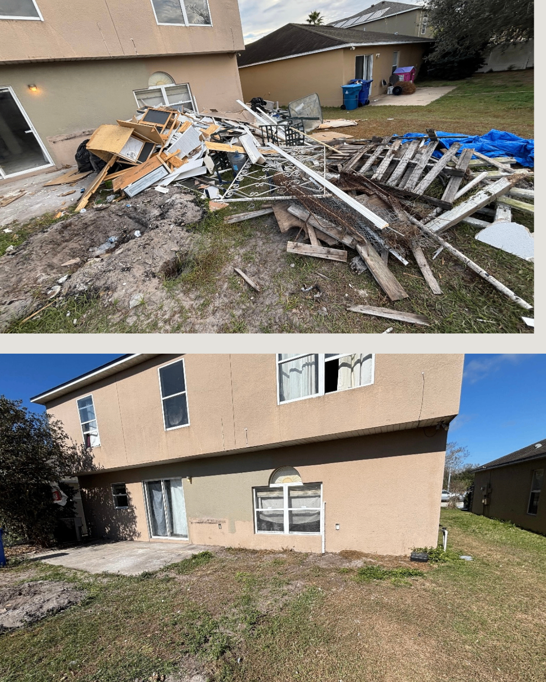 Junk and debris removed from a backyard